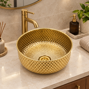 Lavabo de luxe en laiton martelé à pois, fait main, doré, à poser sur comptoir, pour salle de bain, hôtel, villa, décoration, sanitaires - Product Image 3