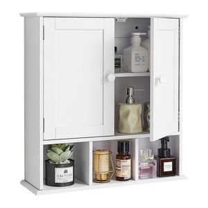 Armadietto da Bagno a Parete con 2 Ante e Ripiani Regolabili, Organizzatore per Medicinali e Accessori da Toilette, Contenitore Sospeso per Cucina - Product Image 6