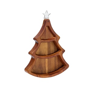 Assiette en bois en forme d'arbre de Noël Plateau de service divisé écologique avec cuillère Acacia Mango Bois Plat de vacances - Product Image 1