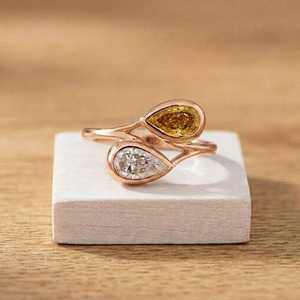 Classic 0.44ct Pear Brilliant Cut Lab Grown <b>Diamond</b> IGI Certified Gold Toi Et Moi <b>Ring</b> Luxury Two Stone Bezel Set Bypass <b>Ring</b> - Product Image 3