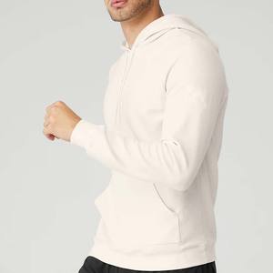 Sweat-shirt à capuche confortable en molleton épais, logo personnalisé, demi-blanc, poches kangourou, 100% coton, hiver - Product Image 4