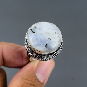 Natural White & Black Moonstone 925 Sterling <b>Silver</b> <b>Men</b>’s <b>Ring</b> Handmade Gemstone Statement <b>Ring</b> Wholesale Jewelry - Product Image 3
