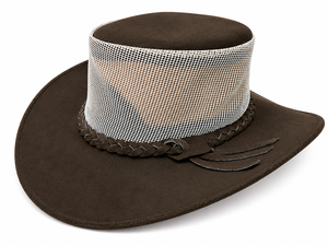 Sombrero de vaquero marrón de malla transpirable para verano, estilo western, con ala ancha de cuero, para equitación y actividades al aire libre - Product Image 1
