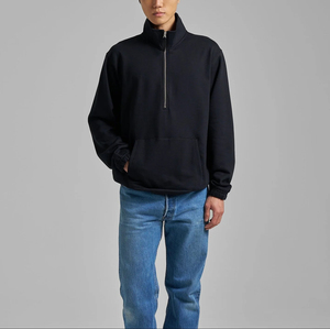 Sweat-shirt polaire noir personnalisé pour homme, col montant, coupe ample, pull d'hiver avec broderie 3D et impression - Product Image 3