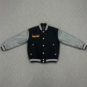 Blouson universitaire personnalisé avec strass, insigne bouclier à police gothique, manches en cuir craquelé et bordures robustes - Product Image 6