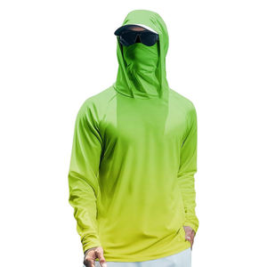 Camiseta de Pesca con Capucha para Hombre, Protección UV UPF 50, Color Sólido Verde, Manga Larga - Product Image 1