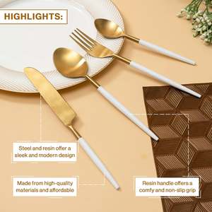 Ensemble de couverts en acier inoxydable finition or de luxe avec manche blanc pour la maison, l'hôtel, le restaurant, les dîners et les cadeaux - Product Image 5