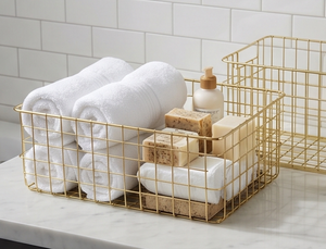 Fine Quality <b>Rectangular</b> Metal Wire <b>Storage</b> <b>Basket</b> Stackable Modern Design Multi-Purpose Neatening Organizer Stylish Home Accent - Product Image 4