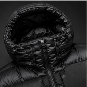 Veste coupe-vent à capuche noire pour homme, coupe-vent d'hiver décontracté, fermeture éclair, coupe régulière, en polyester fin, streetwear - Product Image 5