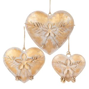 Antique <b>Gold</b> Metal Heart <b>Christmas</b> Ornament With Bells Vintage Embossed Hanging Heart Tree <b>Decoration</b> for Holiday Party Home - Product Image 1