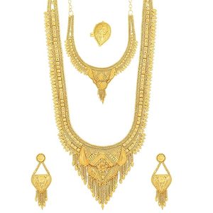 Parure de bijoux plaqué or 24 carats en alliage pour femme, style ethnique avec pampilles, pour mariage, style Rani Haar - Product Image 1