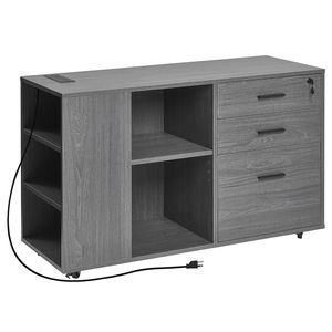 Armadietto Portadocumenti in Legno Regolabile a 3 Cassetti con Presa Elettrica, Mobile con Ruote e Ripiani Regolabili - Product Image 1