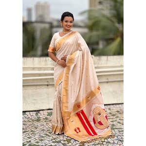 Sari de Seda Paithani Mahalaxmi God de Elite Weaves, 650g, para Ropa India y Pakistaní con Bordado Zari - Product Image 6