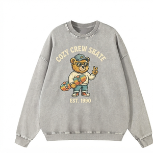 Sudadera con cuello redondo con efecto acid wash, venta al por mayor, fabricante de prendas personalizadas OEM ODM, ropa urbana vintage, fábrica de marca privada, personalización con efecto ácido - Product Image 1