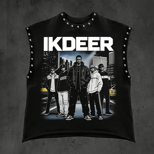 T-shirt Homme Tendance Streetwear à Manches Courtes Imprimé Numérique Écologique Coton Lourd 220g avec Rivets Thermocollés - Product Image 3