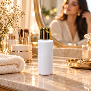 Élégante bouteille cylindrique en PET de 50 ml avec bouchon à clapet doré, réutilisable, pour cosmétiques |   Emballage de produits de beauté et de soins personnels - Product Image 5