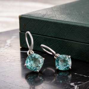 Aquamarine Silver <b>Earrings</b>, Aquamarine Dangle <b>Earrings</b>, 925 Sterling Silver Gemstone <b>Earrings</b>, March Birthstone Gift - Product Image 3
