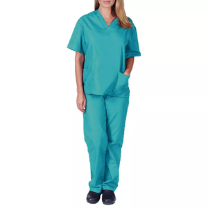 Conjunto de uniforme médico unisex con cuello en V, manga corta, color morado liso, mezcla de algodón y poliéster, tela peinada, con bolsillos, para hospital - Product Image 6