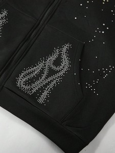 เสื้อฮู้ดดี้ผ้าฝ้ายฟลีซแบบซิปประดับเพชรเทียมสำหรับทุกเพศทุกวัย ขายส่ง เสื้อฮู้ดดี้โอเวอร์ไซส์ สไตล์สตรีทแวร์ ผลิตจำนวนมาก เสื้อฮู้ดดี้ผู้ชาย - Product Image 5