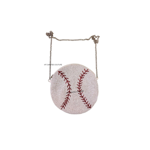 Nouvelles pochettes et sacs multi-usages en crêpe pur, faits main, en forme de balle de baseball, avec fermeture éclair et ornés de perles de rocaille - Product Image 5