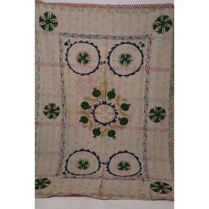 Handmade Vintage Kantha Suzani <b>Quilt</b> Cotton Floral Embroidery Boho Indian Eco-Friendly All-Season Bedspread <b>Throw</b> Blanket - Product Image 1