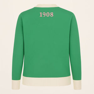 Cardigan vintage vert et rose uni pour femme avec imprimé au dos, col en V, fermeture boutonnée, manches longues, hiver - Product Image 5