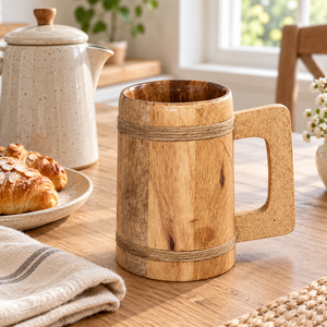 Mug en bois fait main avec anse en corde, tasse réutilisable pour café, bière, fête, cadeau - Product Image 2