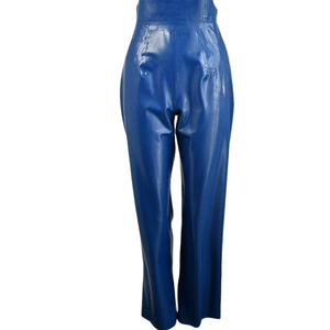 Combinaison pantalon taille haute bleue en PU enduit pour femme, sans manches, longueur intégrale, imperméable, style clubwear sexy - Product Image 6