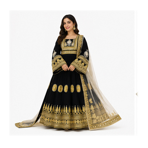 black and gold indian wedding dress SICILY Black Floral Bridal Lehenga Set – HarleenKaur main image 1