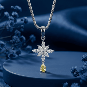 Collar con colgante floral de diamante cultivado en laboratorio, colgante de flor en oro blanco, diamante amarillo en forma de pera, elegante joyería fina, regalo para mujeres. - Product Image 2
