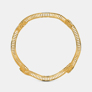 Brazalete Abierto de Oro y Diamantes con Diseño Escultural de Ondas y Rejilla - Product Image 4