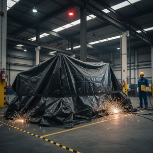 Bâche ignifuge résistante aux flammes avec œillets renforcés, stabilisée aux UV, en polyéthylène pour la couverture de camions et de conteneurs - Product Image 2