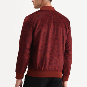 Men's Red Paisley Printed Bomber <b>Jacket</b> Stand Collar Zipper Closure Smart Casual Autumn Wear Regular Fit Polyester Material - Product Image 5