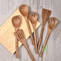Cuillères à café, à miel et à dessert en bois naturel sculpté à la main, motif feuille de fleur, ustensiles de cuisine décoratifs, coffret cadeau, Vietnam