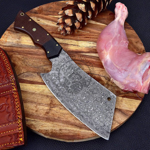 Brand New Edition Custom Handmade Damascus Steel Raindrop Surface Full Tang 7" Blade Meat Cleaver Knife w/Wood Handle - Product Image 4