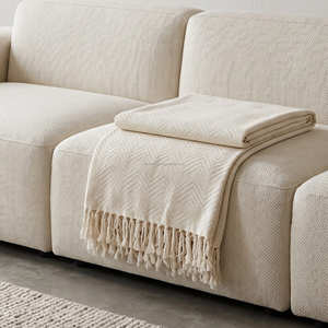 Coastal <b>Woven</b> Cotton Lounge Throw 50x60 Inch Textured Sofa <b>Blanket</b> Aesthetic Fringed Decor Wholesale - Product Image 3