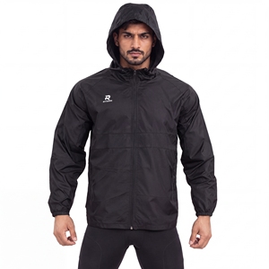 RYDOM <b>Men's</b> Hooded Windbreaker <b>Jacket</b> <b>Lightweight</b> Polyester Casual Autumn Zipper Front Solid Black Windproof Coat Unisex Nylon - Product Image 3
