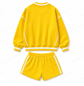 Women's Yellow 2-Piece V-Neck Sweatshirt Above-Knee Shorts <b>Set</b> Loose Fit <b>Knitted</b> Cotton Casual Quick Dry Eco-Friendly Breathable - Product Image 2