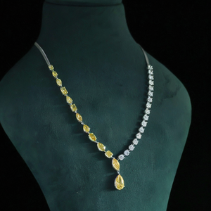 Elegant White Gold Pear Cut Canary Yellow & Round White Diamond Drop <b>Necklace</b> for Women Elegant Two-Tone <b>Statement</b> Bridal gift - Product Image 3