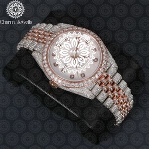 Montre de luxe pour homme Charm Jewells en acier inoxydable, cadran 40 mm, lunette sertie de diamants, mouvement mécanique analogique, résistance à l'eau 10 bars, bouton poussoir - Product Image 5