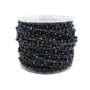 Chaîne de chapelet en tourmaline noire hydro, 4 mm, rondelle, fil plaqué noir, en rouleau, pour la fabrication de bijoux - Product Image 2