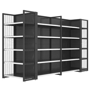 Heavy Duty Metal Double Sided Freestanding Horizontal Display <b>Rack</b> for Grocery Store with 3 <b>Shelves</b> Solid <b>Shelf</b> - Product Image 1