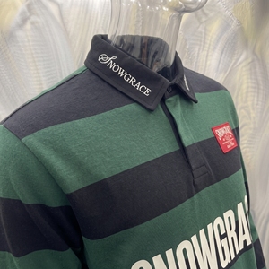 เสื้อเบสบอลแขนยาวลายทาง Snowgrace ปักโลโก้ คอปกพับได้ ทรงปกติ เสื้อผ้าผู้ชาย - Product Image 5