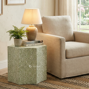 โต๊ะข้างเตียงทรงโมเดิร์นลายเปลือกหอยมุก ประดับลายเรขาคณิต เป็นมิตรกับสิ่งแวดล้อม โต๊ะข้างเตียงลายโมเสคสีรุ้ง สำหรับตกแต่งห้องนอน ห้องครัว และบ้าน - Product Image 5