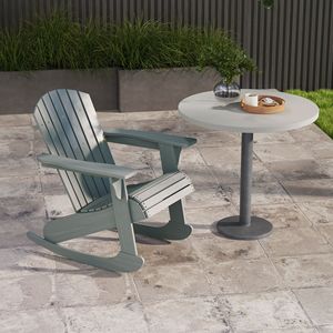 Sedia a dondolo da esterno in legno grigio con schienale a ventaglio e seduta a doghe per sedersi intorno al braciere - Product Image 2