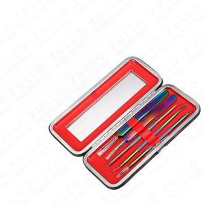 Kit de 5 outils en acier inoxydable pour l'élimination des points noirs et de l'acné, finition arc-en-ciel, avec pinces, aiguilles et extracteurs de comédons - Product Image 5