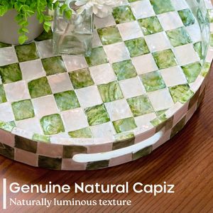 Luxury Handcrafted Elegant Mother of Pearl Inlay Checkered <b>Round</b> <b>Serving</b> <b>Tray</b> Decorative Eco-Friendly Home Decor Coffee - Product Image 3