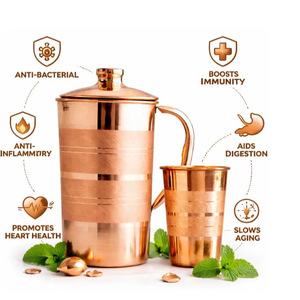 Copper jug set for eco conscious kitchen transformation <b>water</b> serving metal set with <b>glasses</b> durable reusable kitchen dining dri - Product Image 1