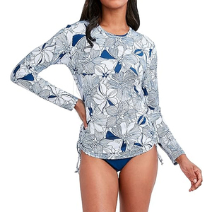 Cheap Price High Demand Product Women Long Sleeve Rash Guard Purple Floral Print Spandex Polyester Anti UV <b>Swim</b> <b>Top</b> - Product Image 5