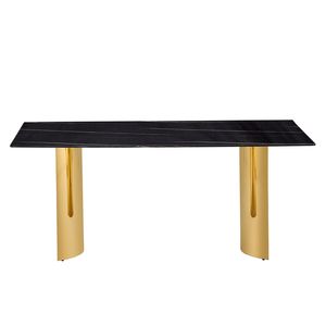 Piano del Tavolo in Vetro Temperato con Venature di Marmo Nero 71'' X 39.4'' con Adesivo Dorato, Solo Piano di Ricambio per Tavolo da Pranzo - Product Image 4